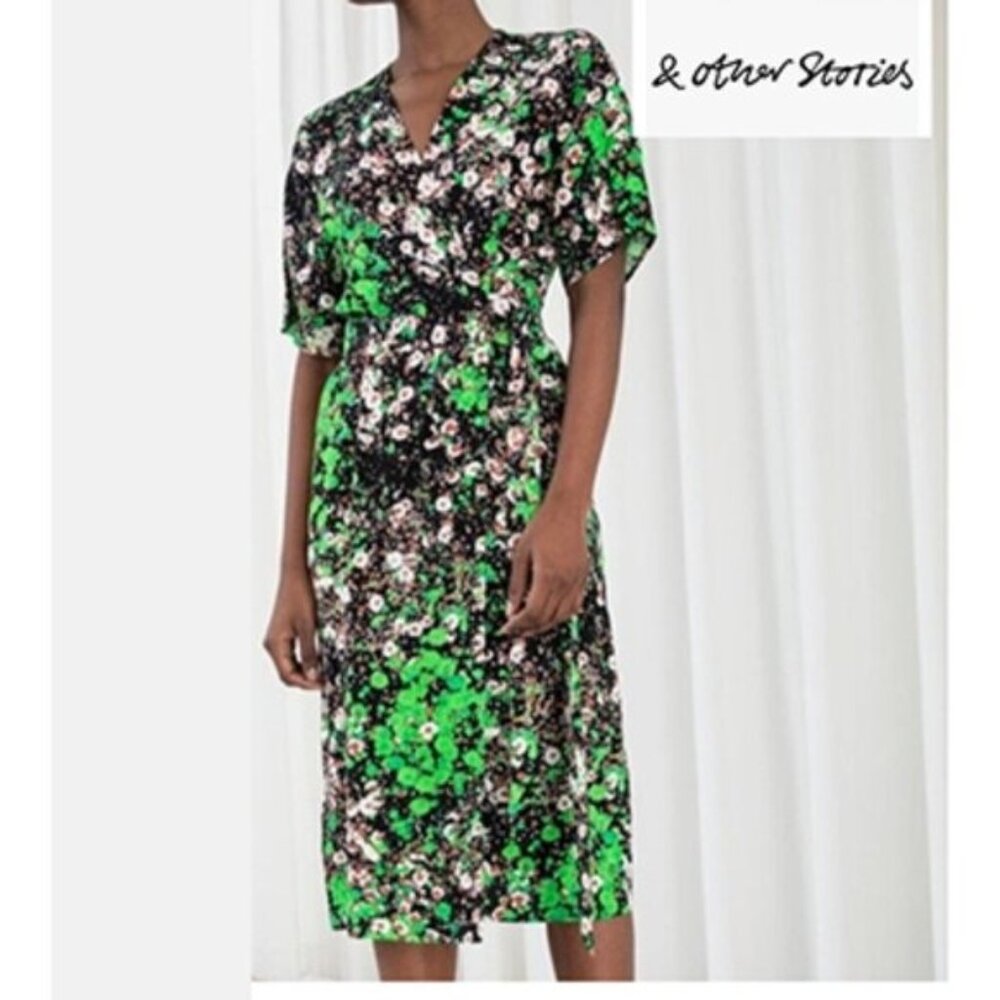 & OTHER STORIES abstract floral print wrap dress, short sleeves, S12